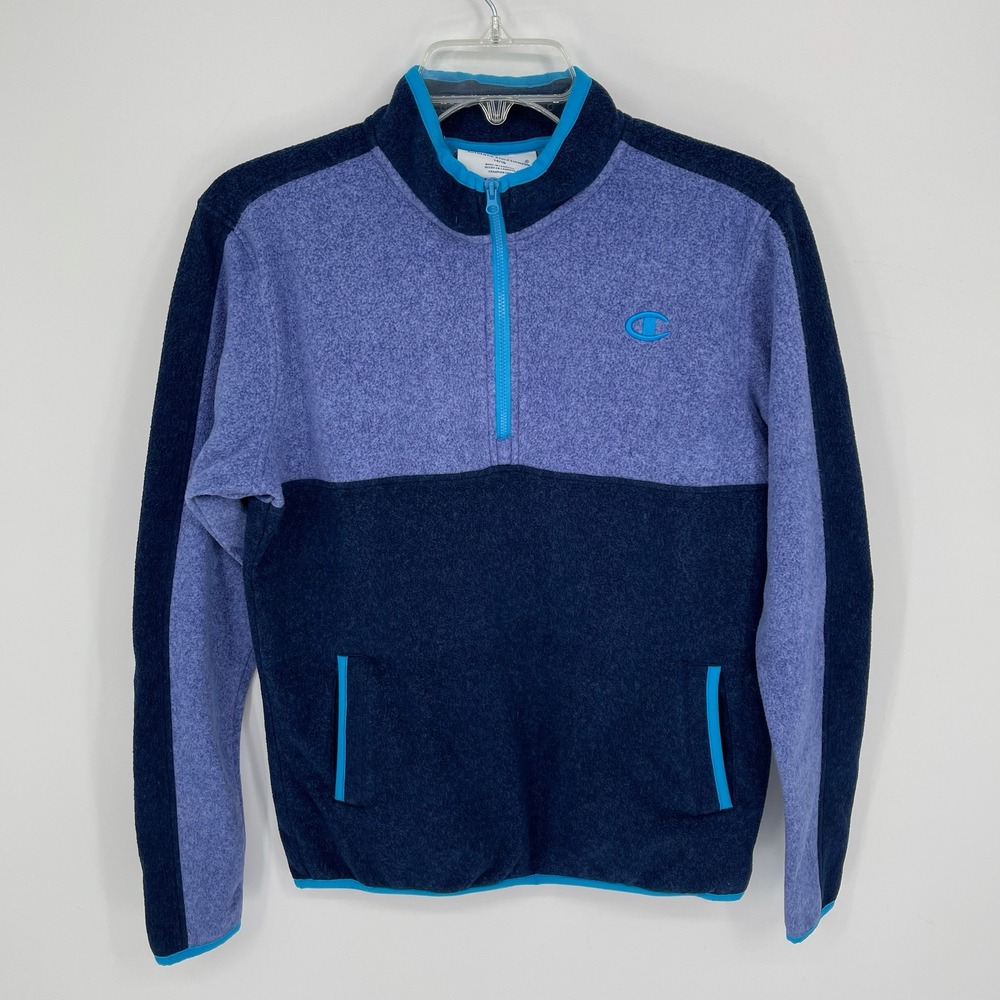 Champion‎ Boys Blue Colorblock Quarter Zip Fleece Pullover Size 14/16